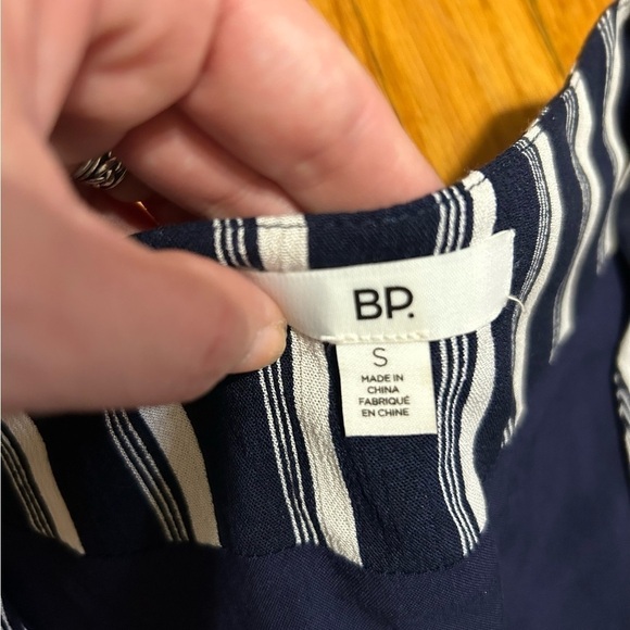 BP Navy White Striped Button Front Gathered Sleeve Mini Dress size Small - Picture 4 of 11